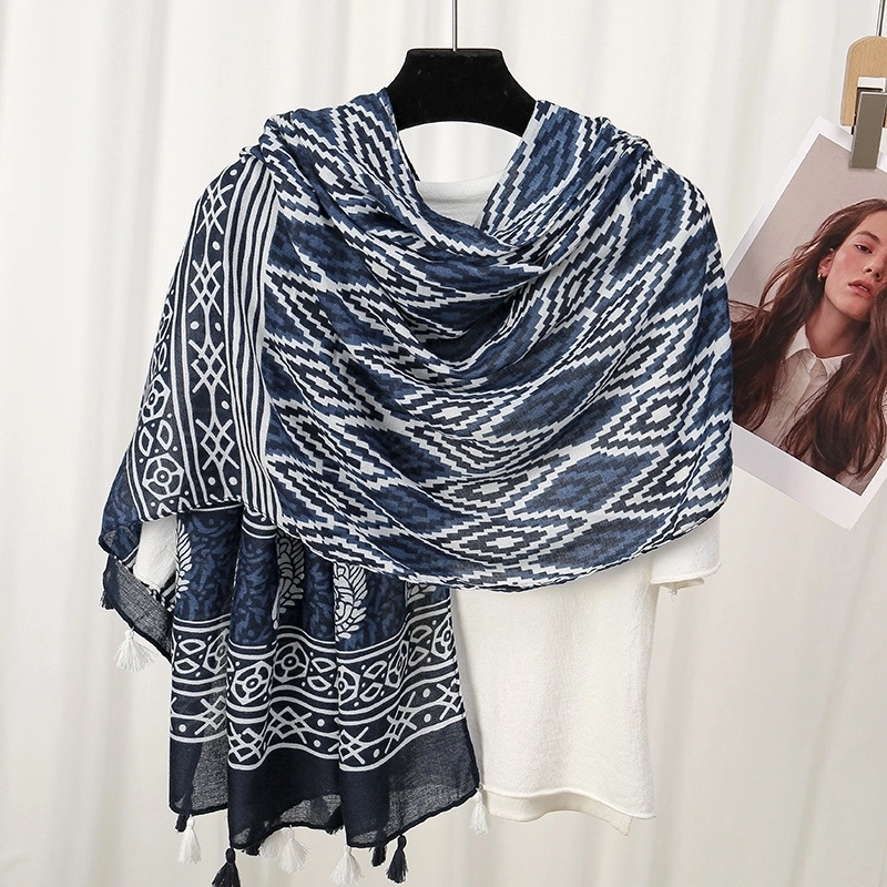 Women’S Bohemian Geometric Cotton And Linen Scarf