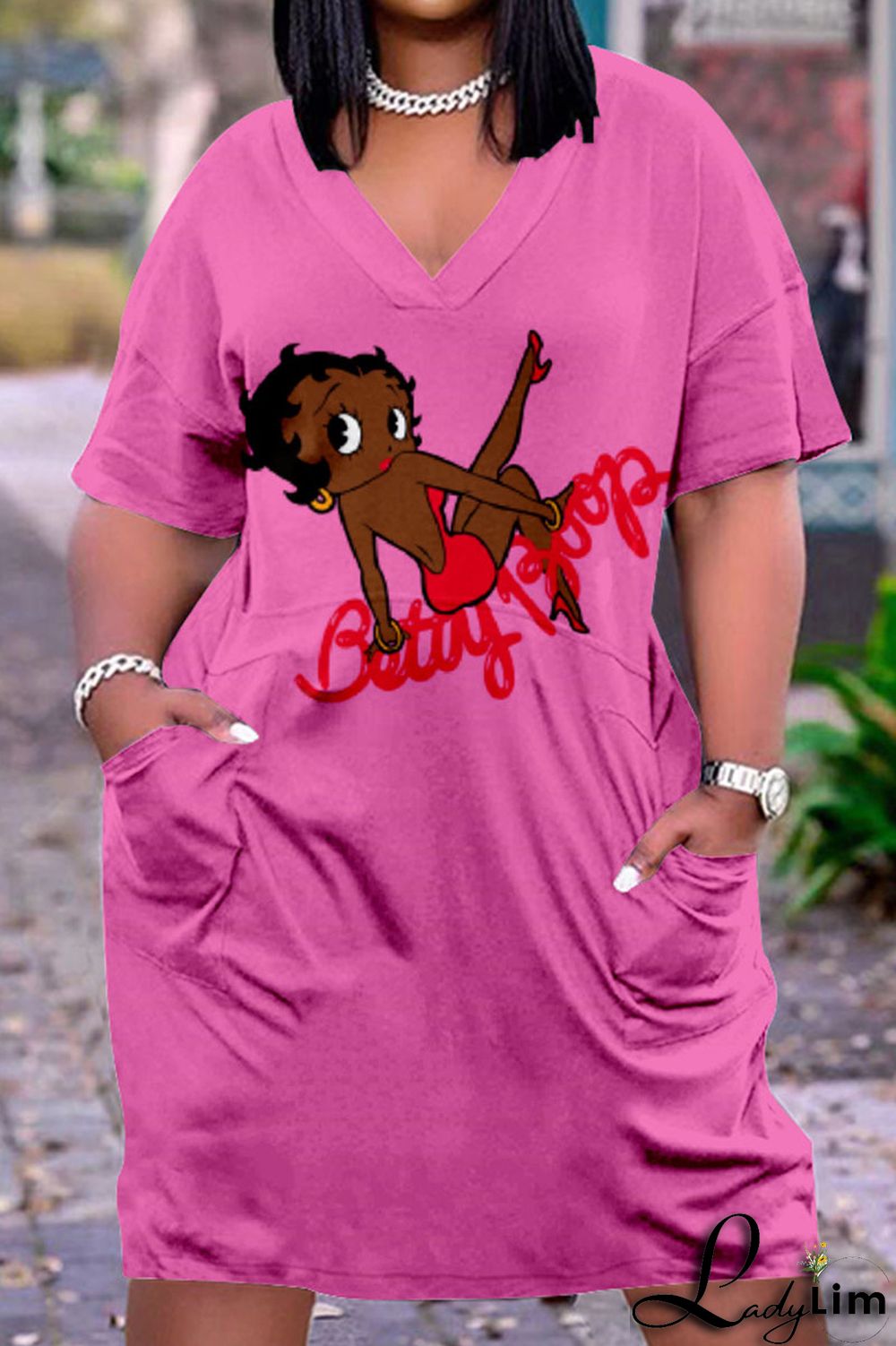 Beige Casual Street Print Patchwork V Neck Straight Dresses