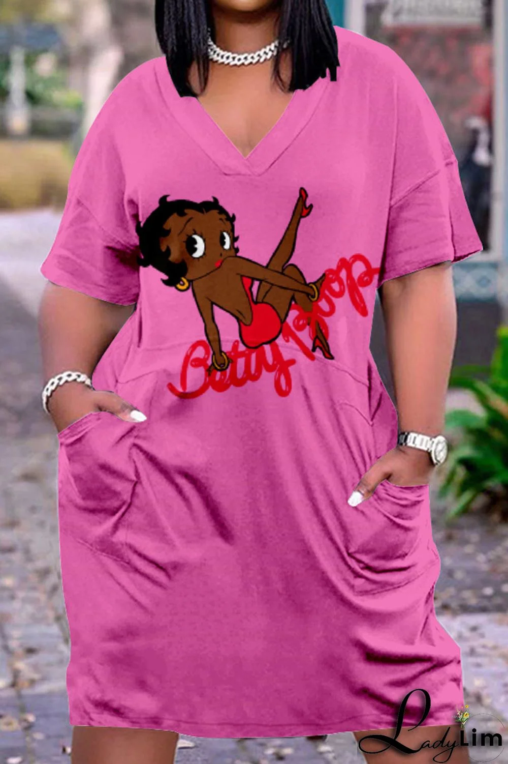 Beige Casual Street Print Patchwork V Neck Straight Dresses