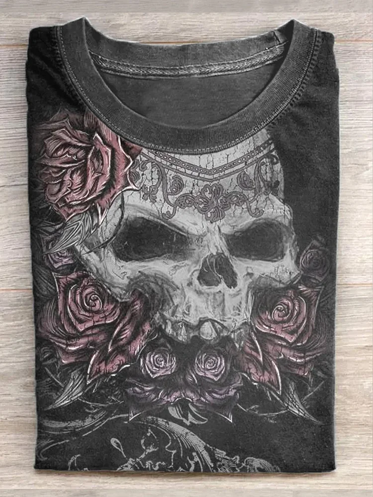 Unisex Punk Skull Print Casual Short Sleeve T-Shirt