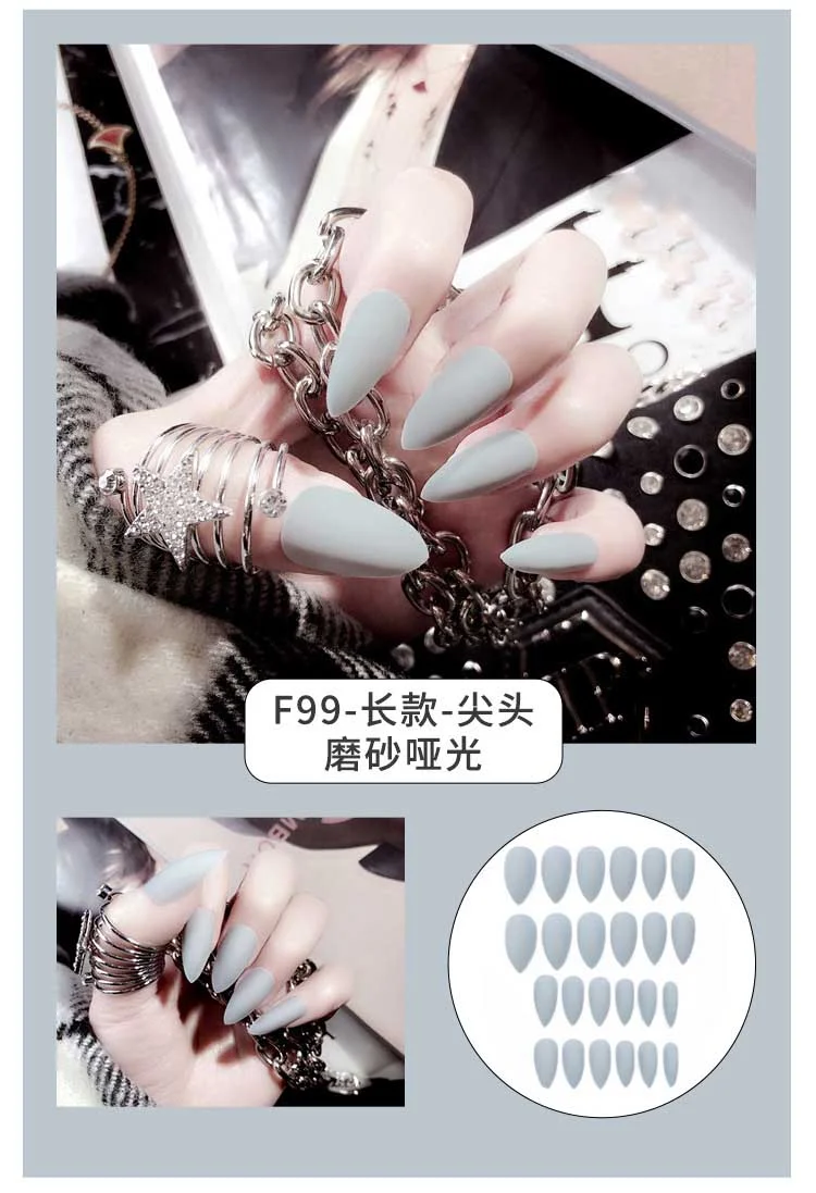 24Pcs Charming Fake False Nails Tips Wine Red Pointed Head Full Cover Nail Tips Long Style Nude Artificial Flase Nails with Glue-Nail Inspo