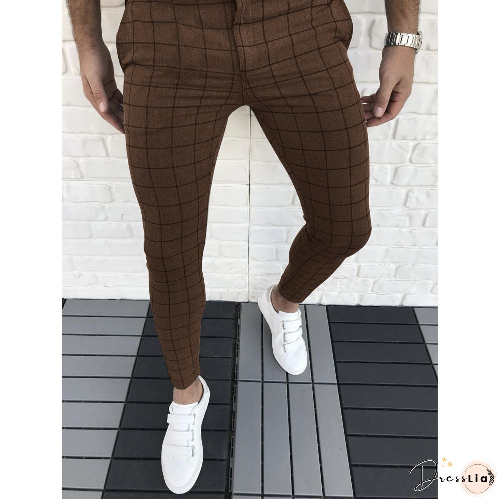 Men's Casual Plaid Pant Straight Sport Mens Pant Skinny Plaid Slim Fit Pants