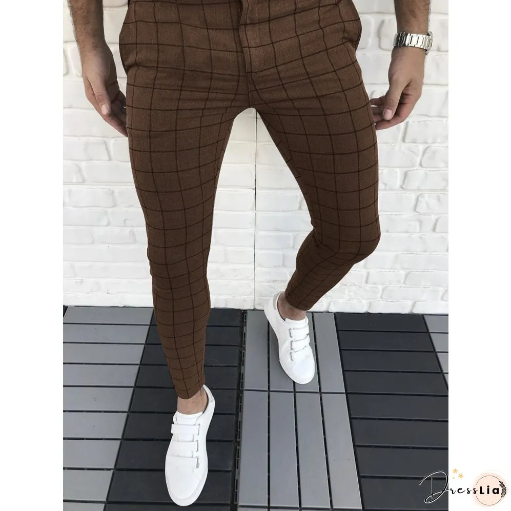 Men's Casual Plaid Pant Straight Sport Mens Pant Skinny Plaid Slim Fit Pants