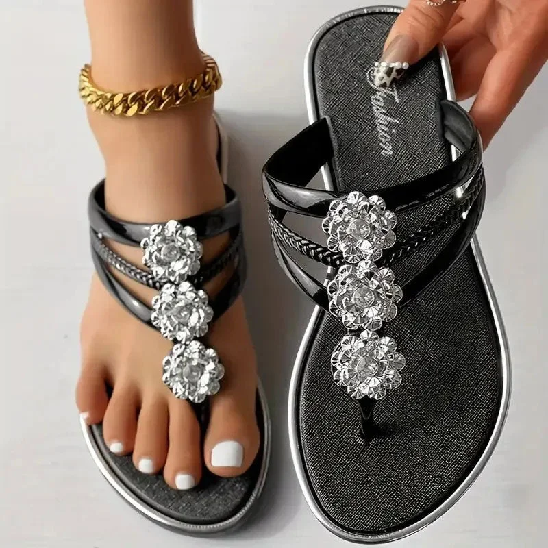 Flache Sandalen mit dekorativen Blumen für Frauen