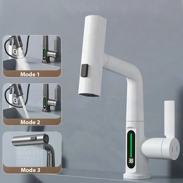 Waterfall Digital Display 3 in 1 Pull Out Kitchen Faucet