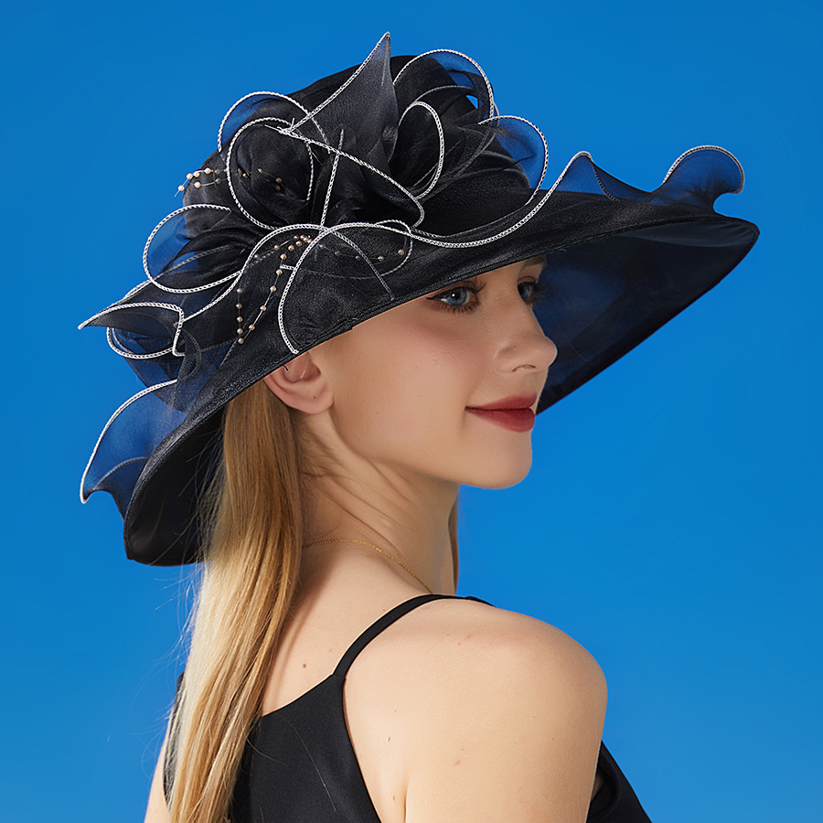 Elegant Black Flower Organza Wide Brim Sun Protection Bucket Hat 2024 - Flycurvy 