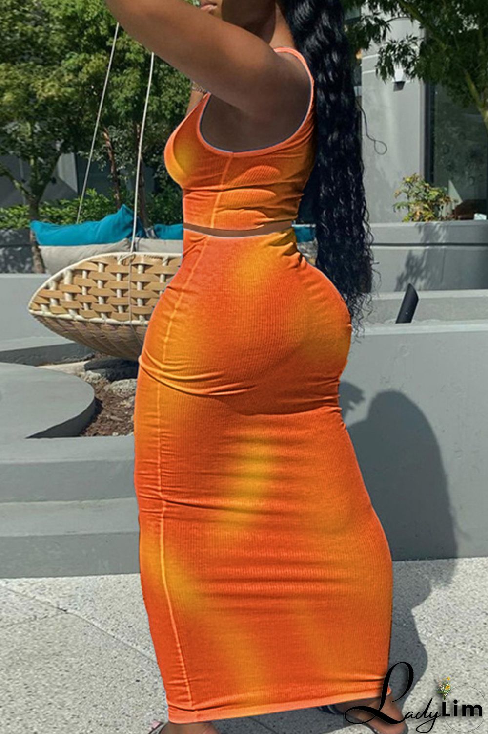 Green Fashion Sexy Print Tie-dye U Neck Sleeveless Two Pieces