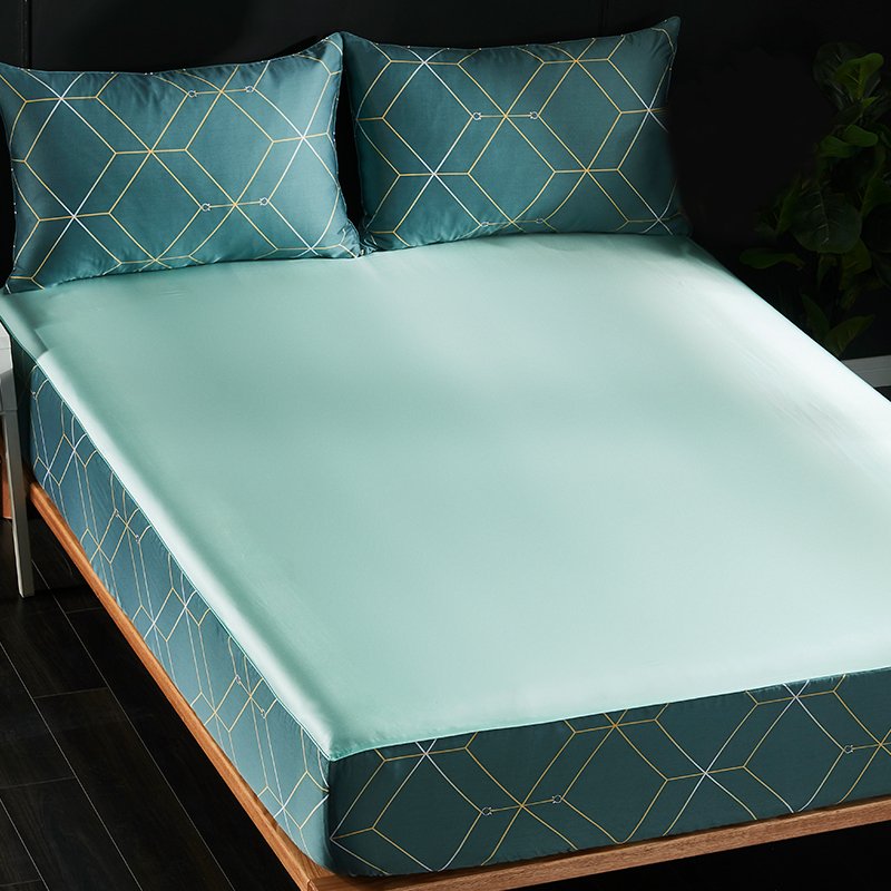 19 MOMME Parure de drap en soie imprimé turquoise  3 pièces 1