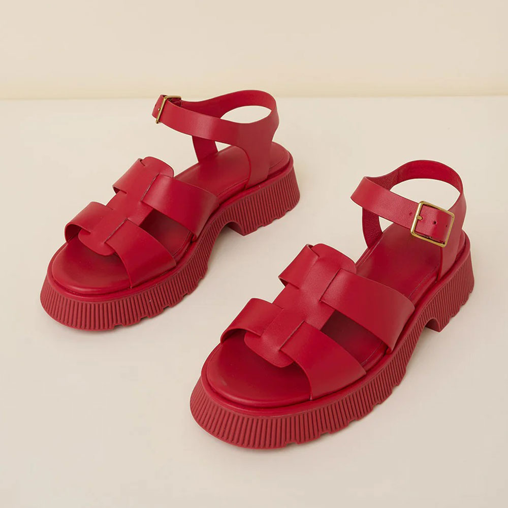Ankle Strap Open Toe Fisherman Platform Sandals for Women in Red Nicepairs