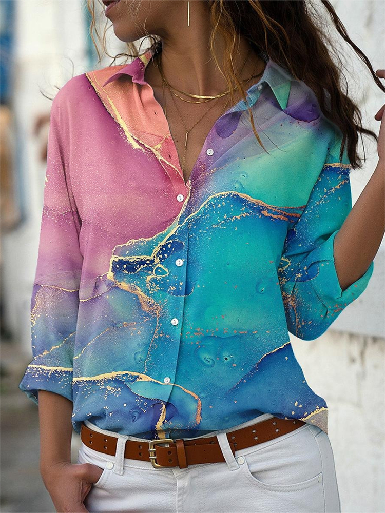 Glitter Contrast Color Watercolor Art Blouse  artssus