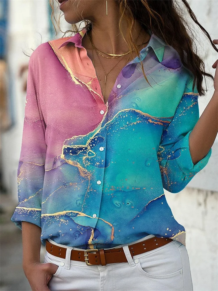 Glitter Contrast Color Watercolor Art Blouse