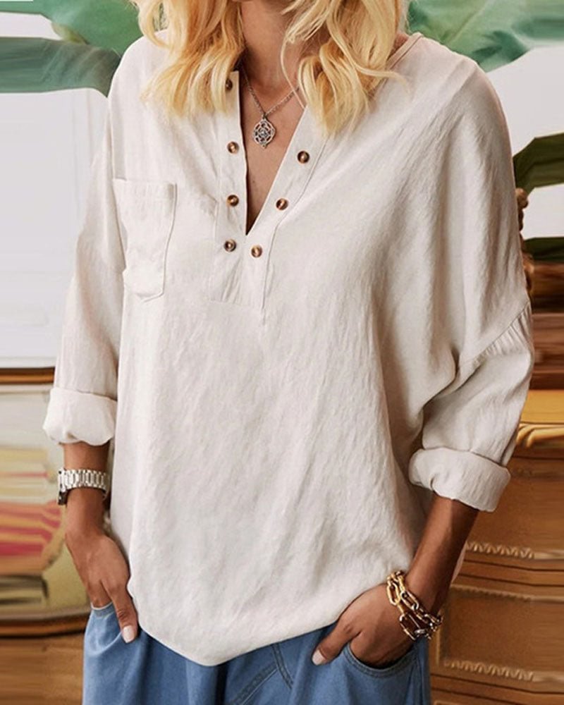 Solid Color Long Sleeve Shirt Top