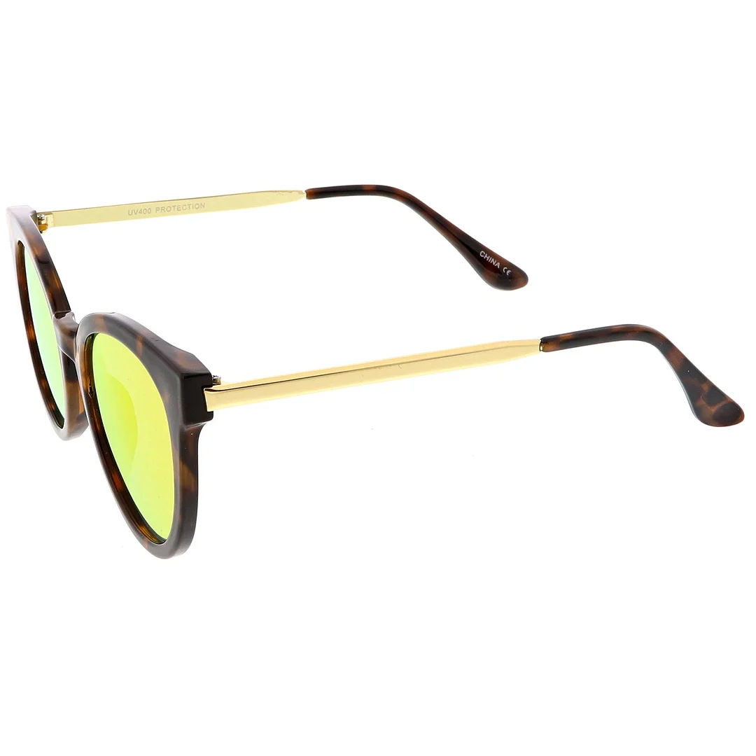 Classic Horn Rimmed Cat Eye glasses Round Color Mirrored Flat Lens 53mm