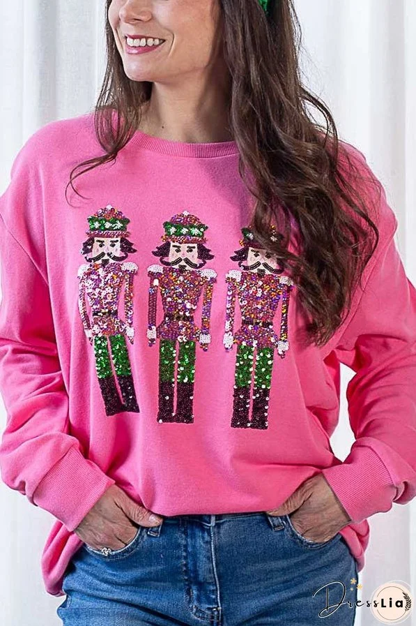 Christmas Guard Sequined Loose Casual Sweatshirt