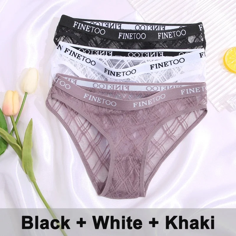 3PCS/Set Lace Panties Women's Lingerie Underwear Perspective Sexy Panties Female Underpanties Grid Mesh Design Briefs Pantys