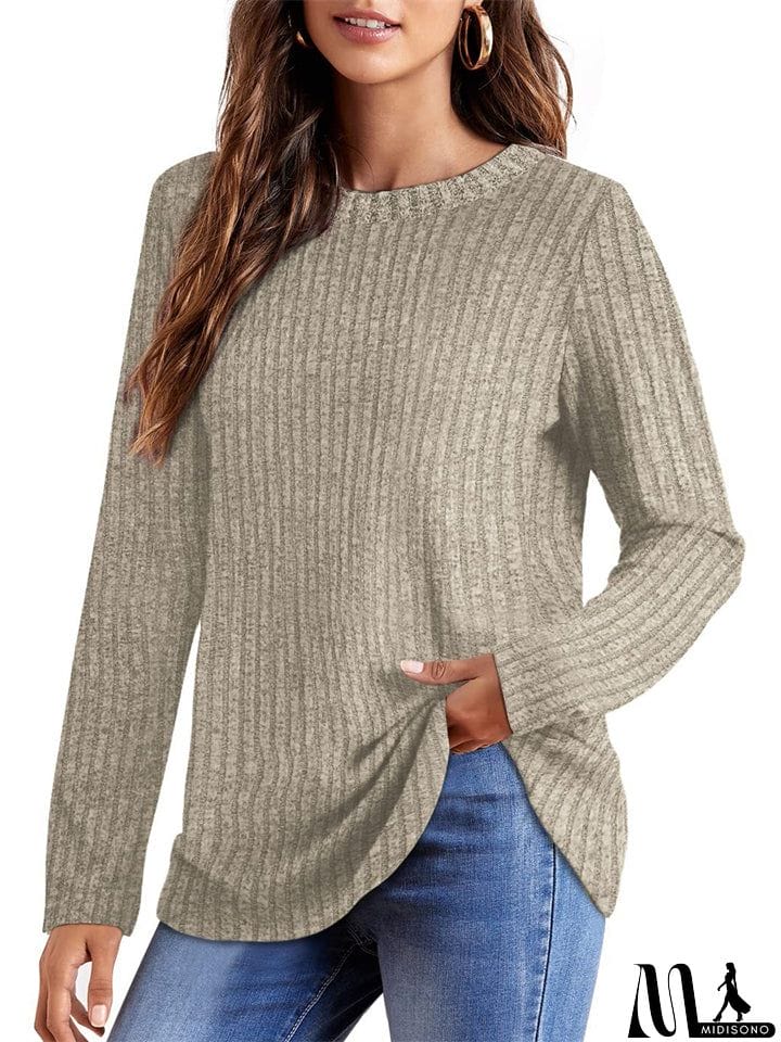 MidiSono - Female Knitwear Solid Ribbed Autumn Winter T-shirts
