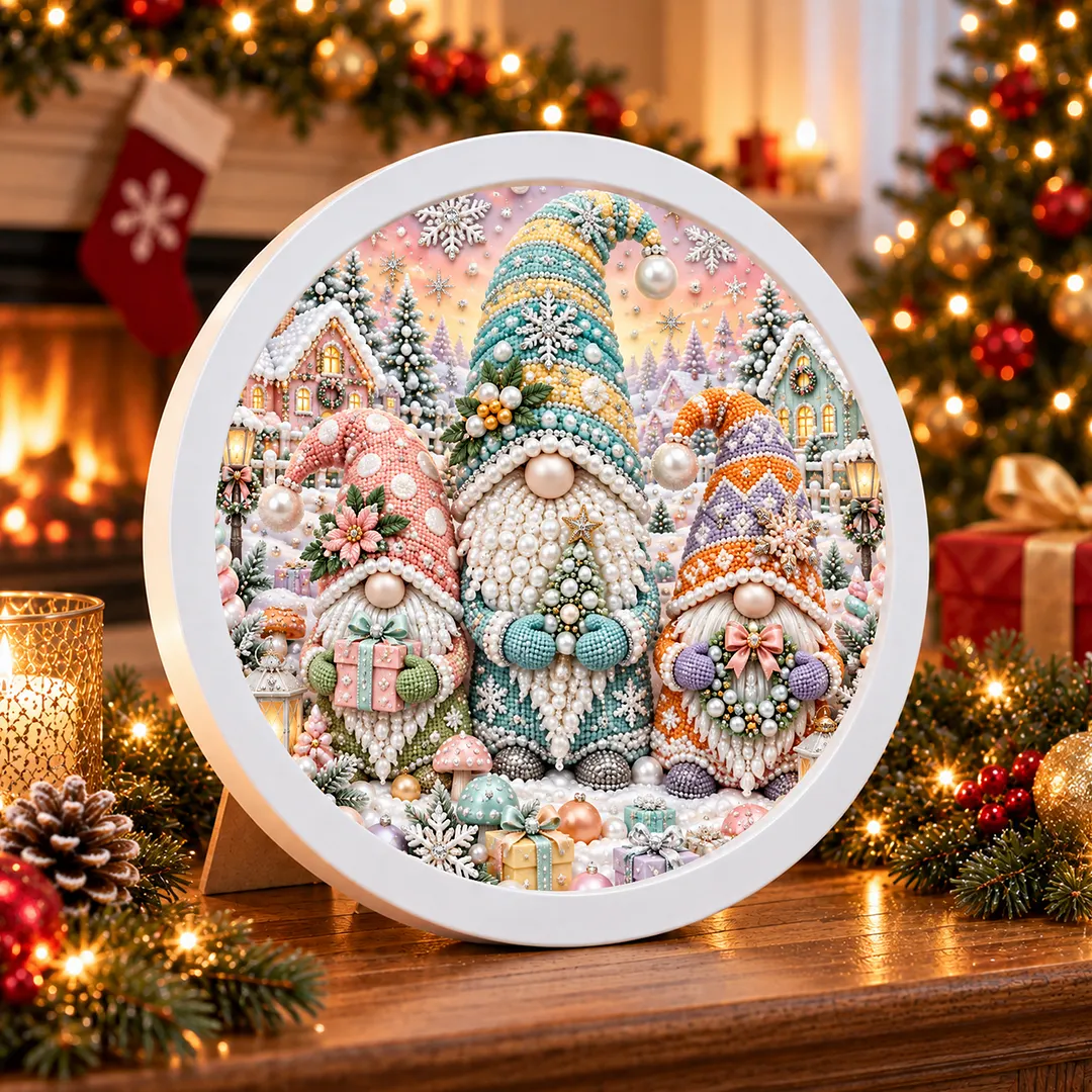 Framed 5D Peral Painting Kit Christmas Gnome 7.87x7.87in