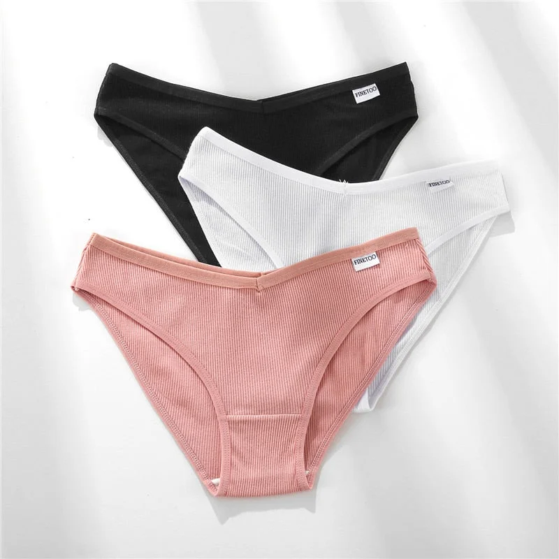 FINETOO 3Pcs/Set Cotton Panties for Women Plus Size Underpants Ladies Cotton Bikini Panties Girl Underwear Female Lingerie M-3XL