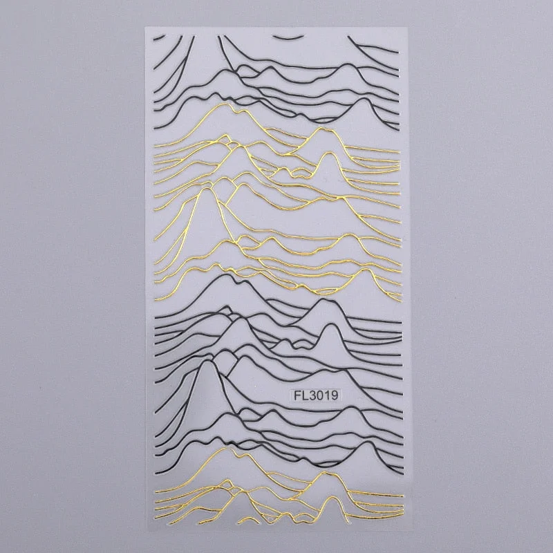 Gold 3D Nail Sticker Curve Stripe Lines Nails Stickers Gradient Adhesive Striping Tape Nail Foil Nail Art Stickers Decals Silver-Nail Inspo