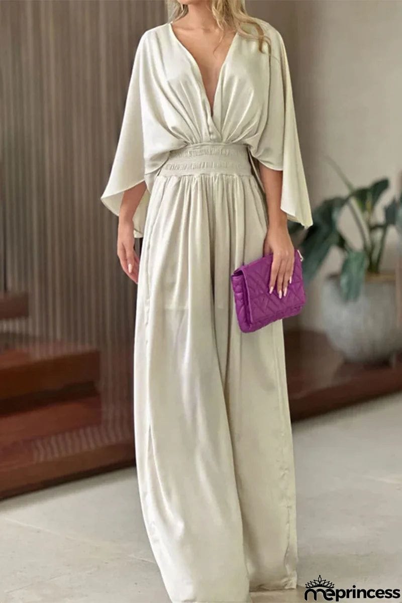 Elegant Simplicity Solid Solid Color V Neck Regular Jumpsuits