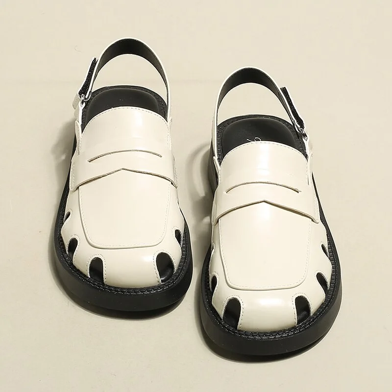 Qjong Summer New Women White Sandals Flats Fashion Thick Slippers 2022 Casual Walking Ladies Lolita Shoes Dress Shallow Female Slides