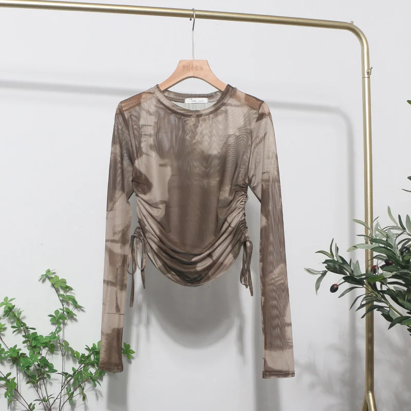 Uveng Round Collar Tie-Dye-Print Slim Long-Sleeved T-Shirt T-Shirt T-Shirt With Sunscreen 8159