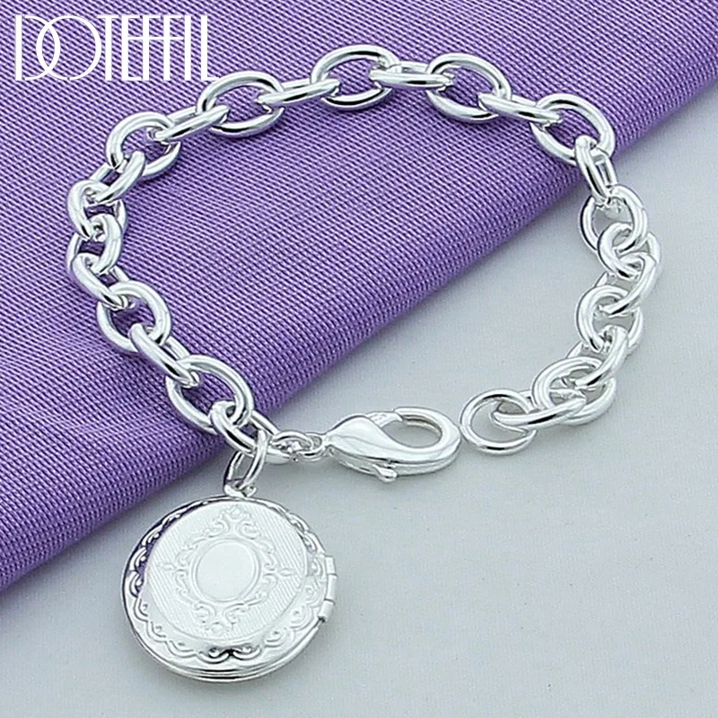 DOTEFFIL 925 Sterling Silver Oval Photo Frame Pendant Bracelet Chain For Woman Jewelry