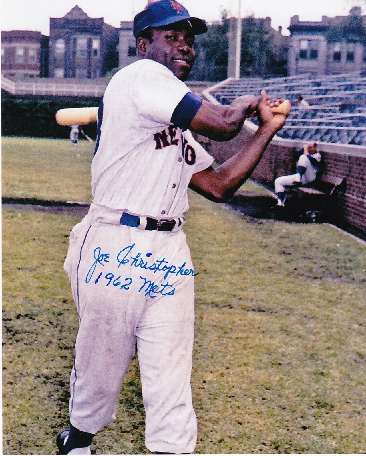 JOE CHRISTOPHER NEW YORK METS 1962 ACTION SIGNED 8x10