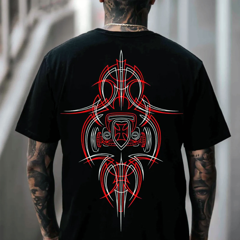 Cotton Black T-Shirt With Red And White Gothic Graphic Design