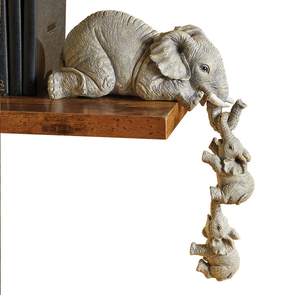 3-piece Elephant Mothers Hanging 2-Babies Figurine Resin Craft Ornaments
