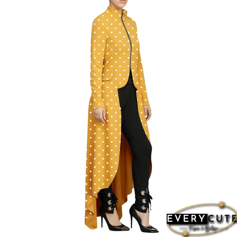 Yellow Polka Dot Front Zipper Casual Dress