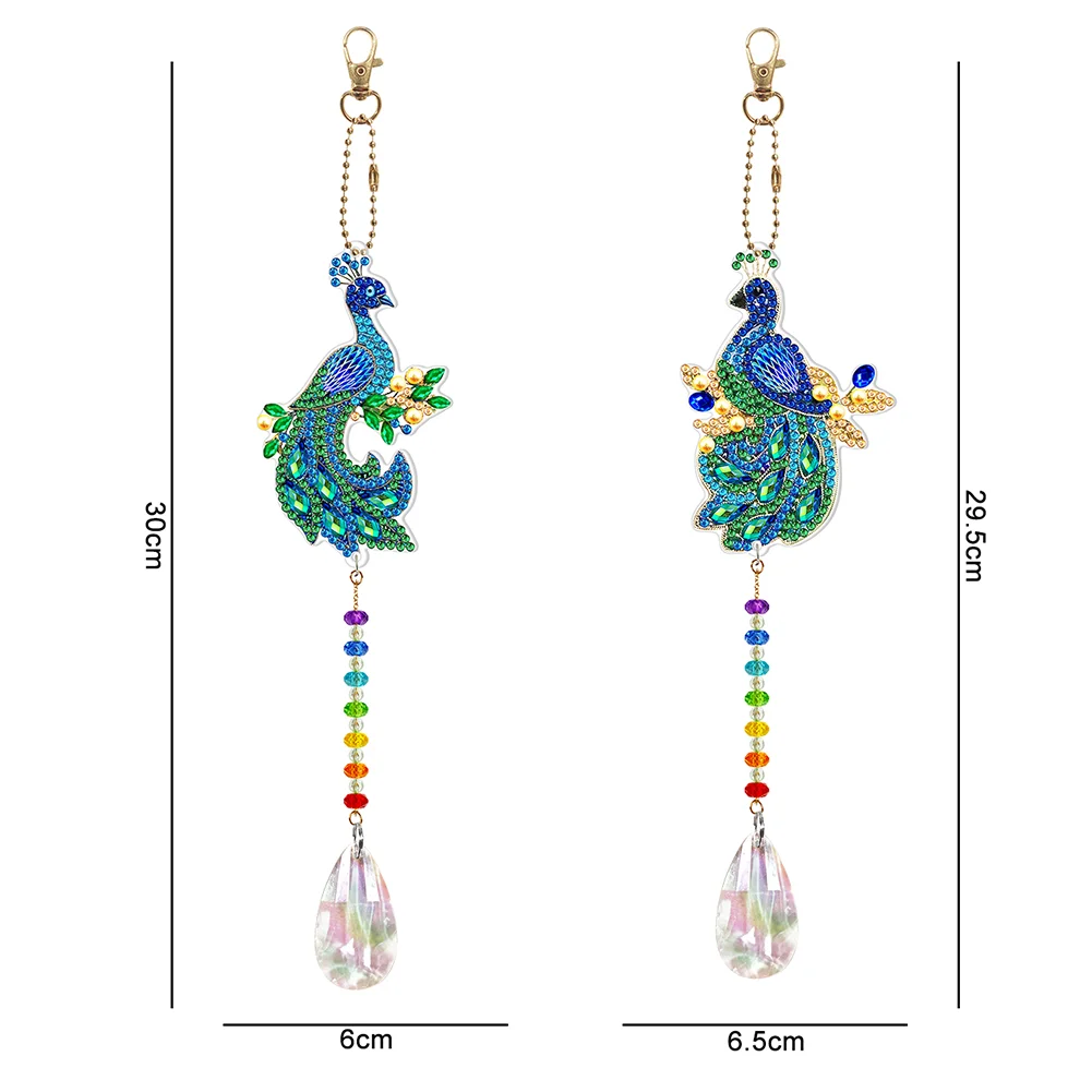 2pcs DIY Diamond Painting Sun Catcher Pendant - Peacock