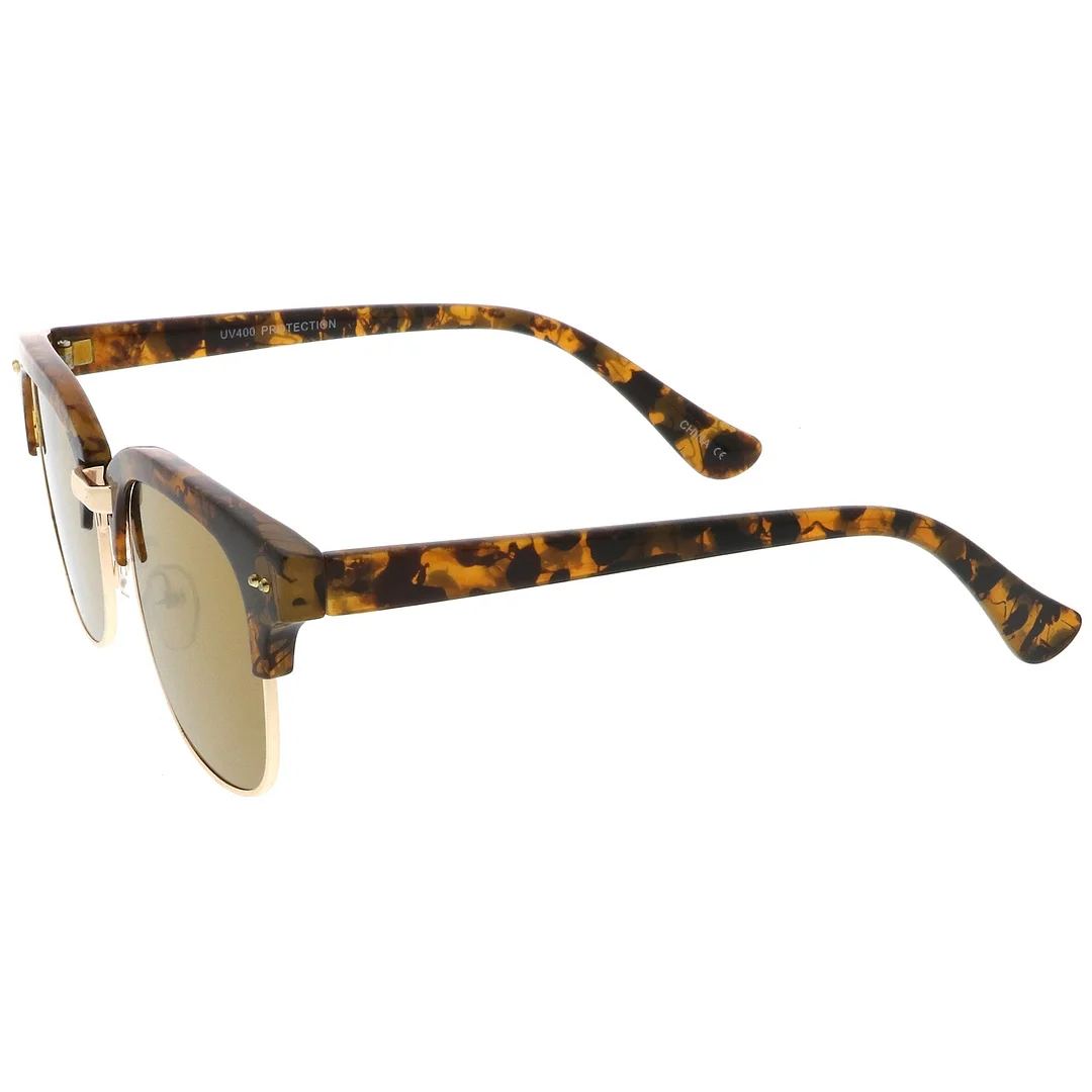 Modern Marble Print Horn Rimmed Mirrored Square Flat Lens Half Frame glasses 51mm