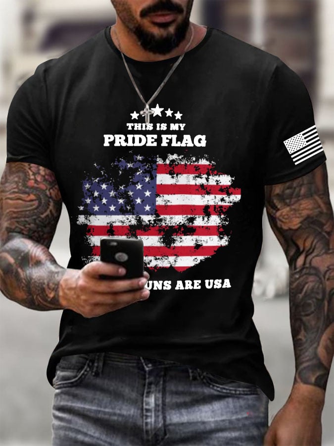 Men's This Is My Pride Flag My Pronouns Are USA Printed Round Neck T-Shirt