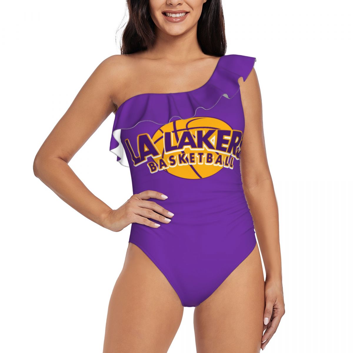 Los Angeles Lakers Tummy Control One Shoulder Swimsuits