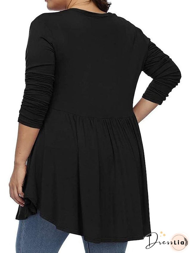 T shirt Tee Light Blue claret Deep Purple Plain Button Flowing tunic Long Sleeve Daily Weekend Basic V Neck Long Plus Size L for Women