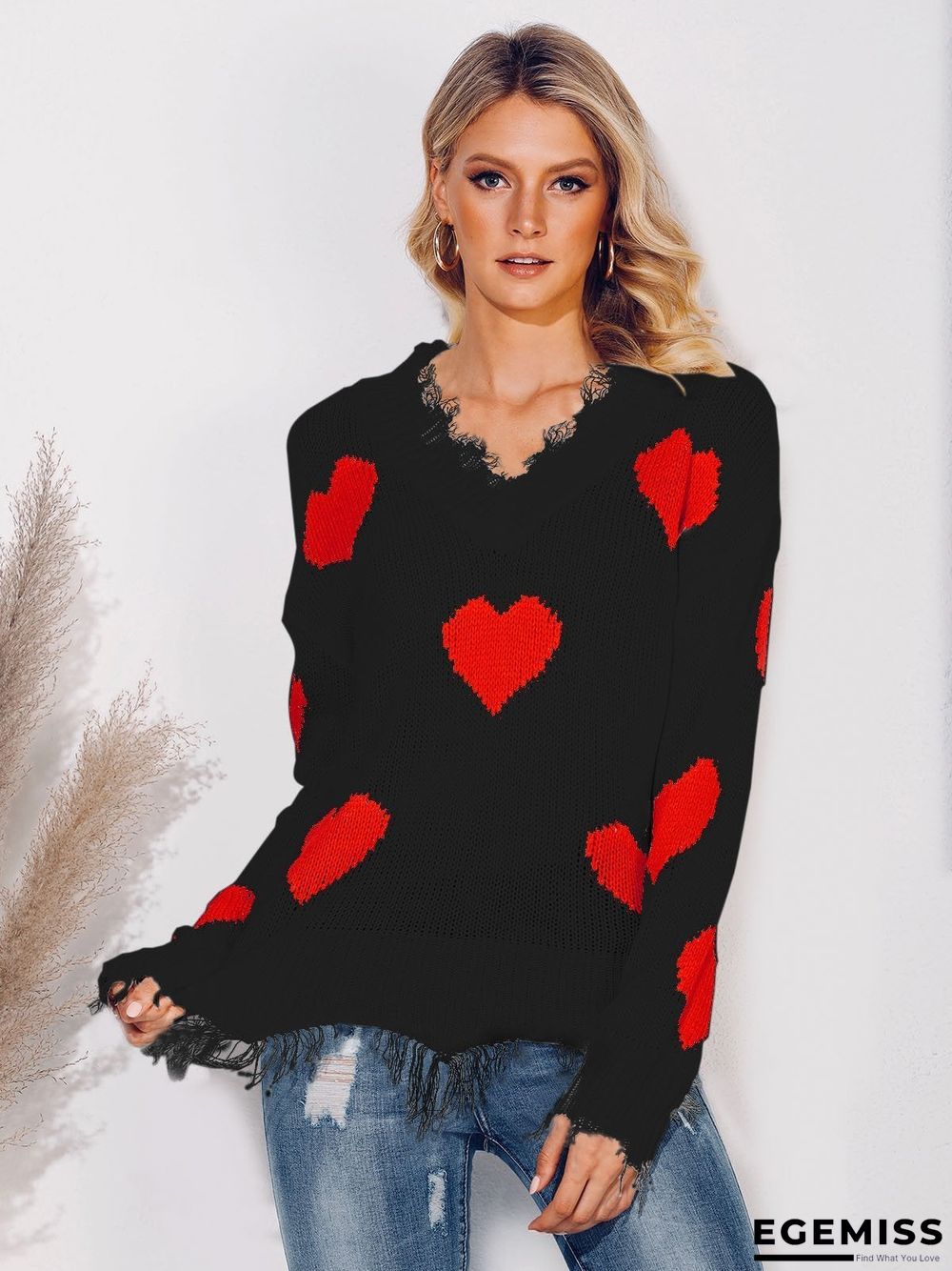 Long Sleeve Graphic V Neck Sweater | EGEMISS