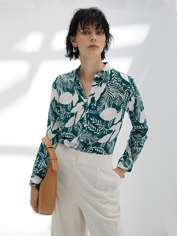 Tropical Flora Printed Silk Shirt