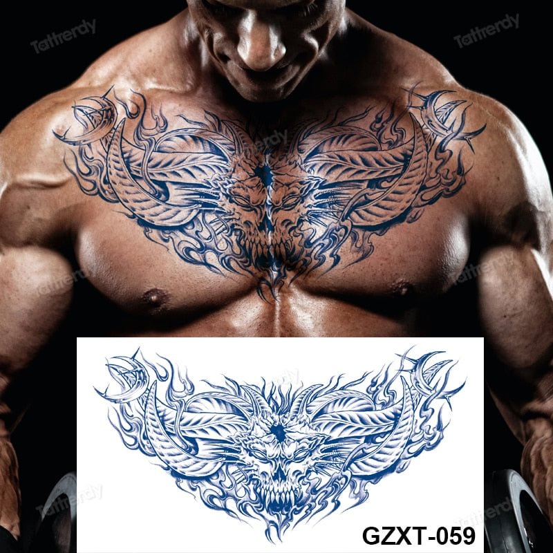large temporary tattoo juice ink long lasting blue tattoo sticker breast chest totem wings dragon body art painting sexy for men
