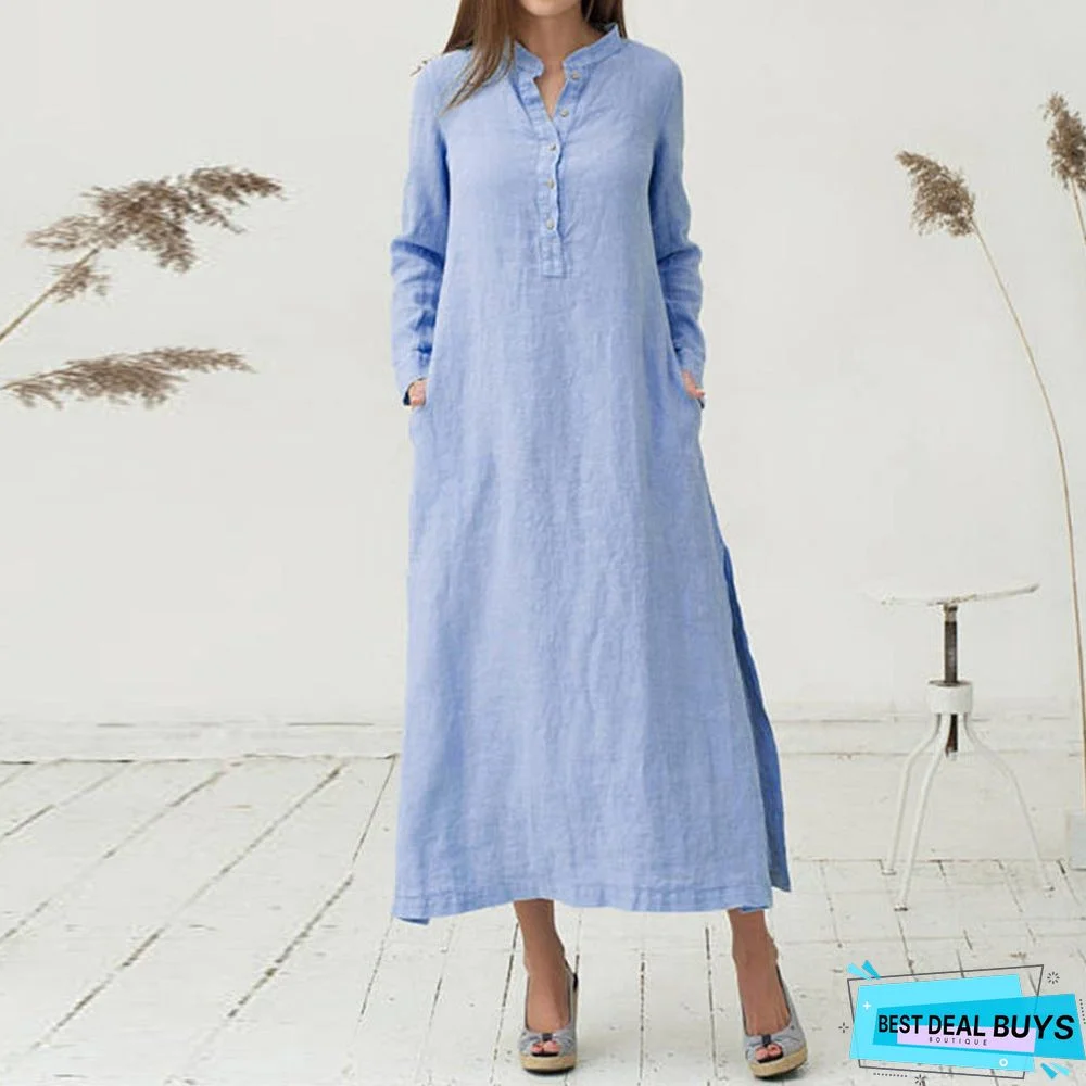 Ladies' Casual and Loose Retro Dress Linen