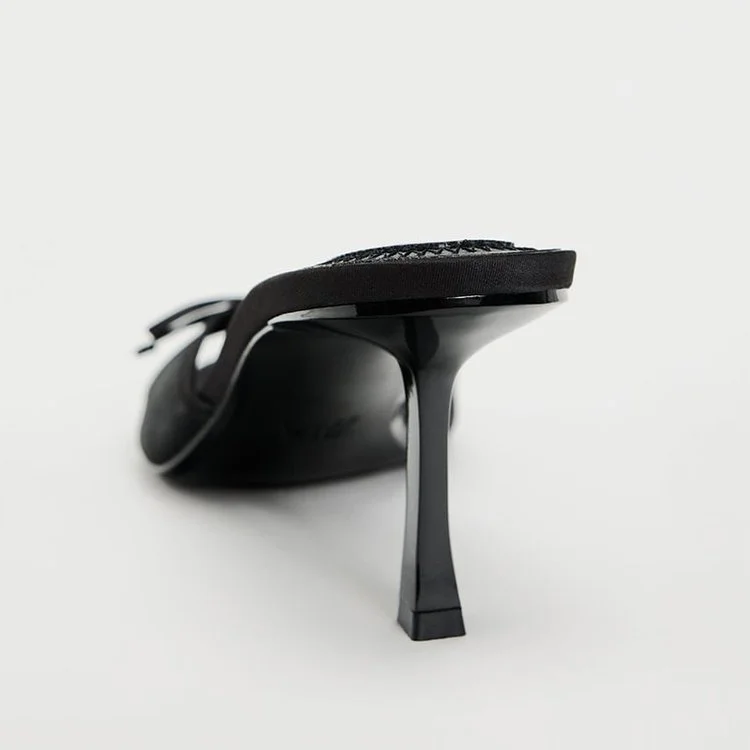 Yyvonne Yarn Breathable High-Heeling Slippers Women 42 Large Size Lady Half Slippers Bow Round Head Word Type Cool Drag Woman