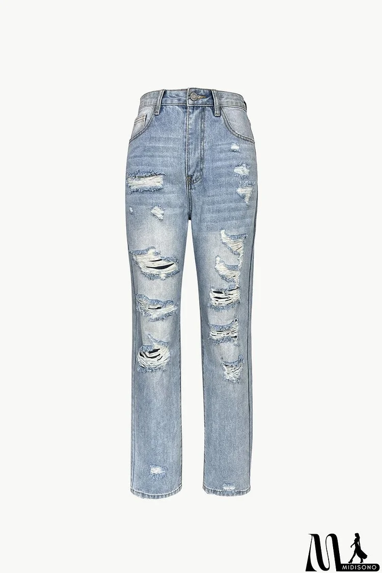 Acid Wash High-Rise Distressed Jeans