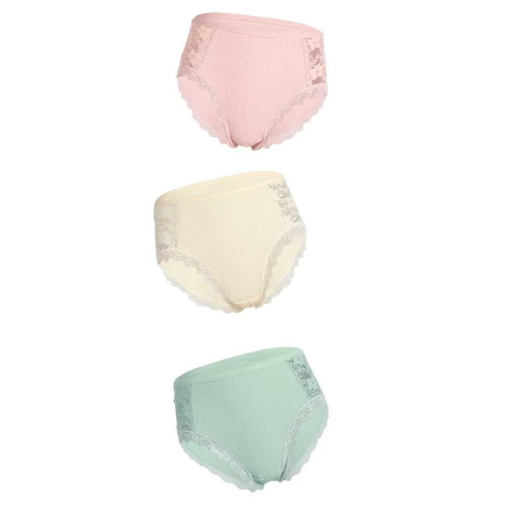 3PCS Hot Sale Cotton Panties Comfot Seamless High Waist Women's Panties Solid Lace Briefs Underwear Sexy Plus Size Underpants