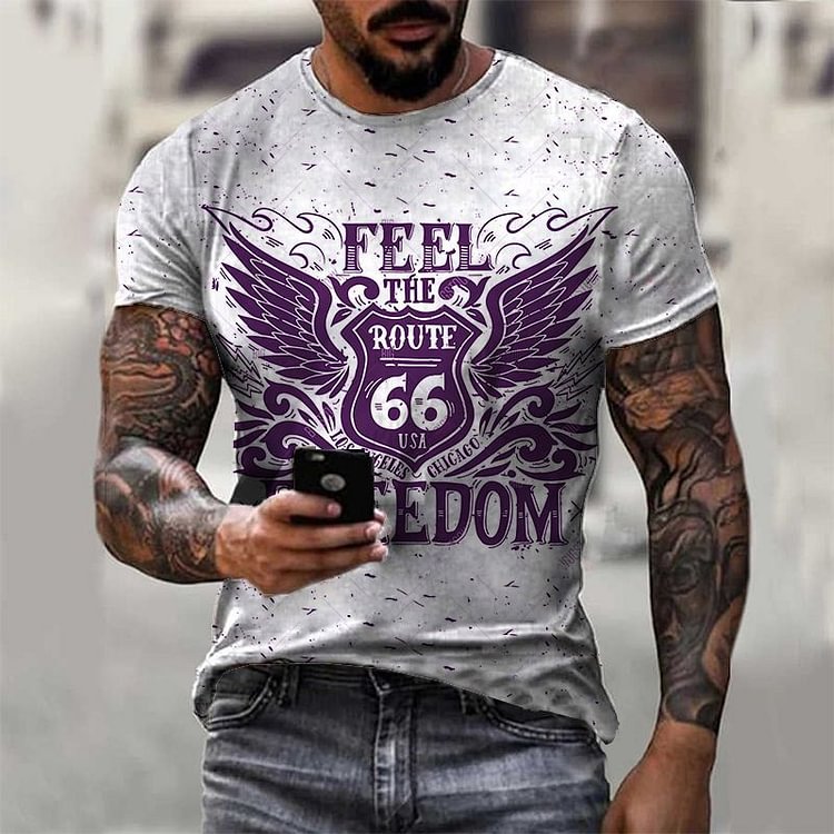Men's Outdoor Retro Route 66 Printed Short Sleeve T-Shirt