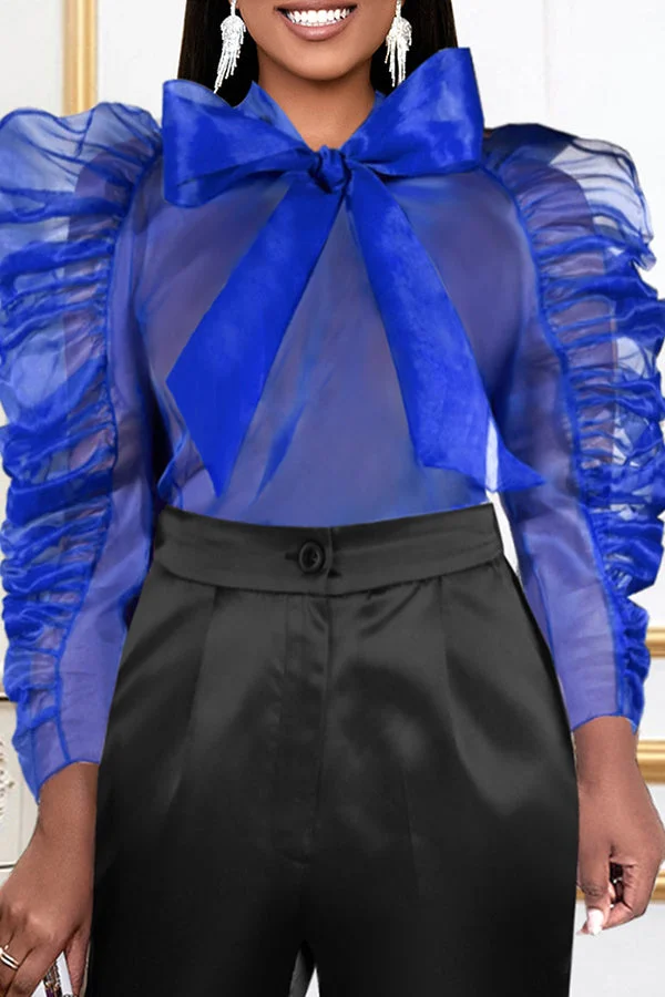 Long Sleeve See-Through Mesh Blouse