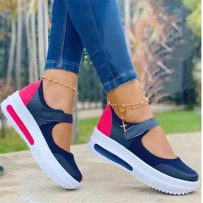 Women Chunky Vulcanized Flat Platform Knit Solid Soprt Sneakers Ladies White Blue Red Breathable Non Slip Chaussure Femme Autumn