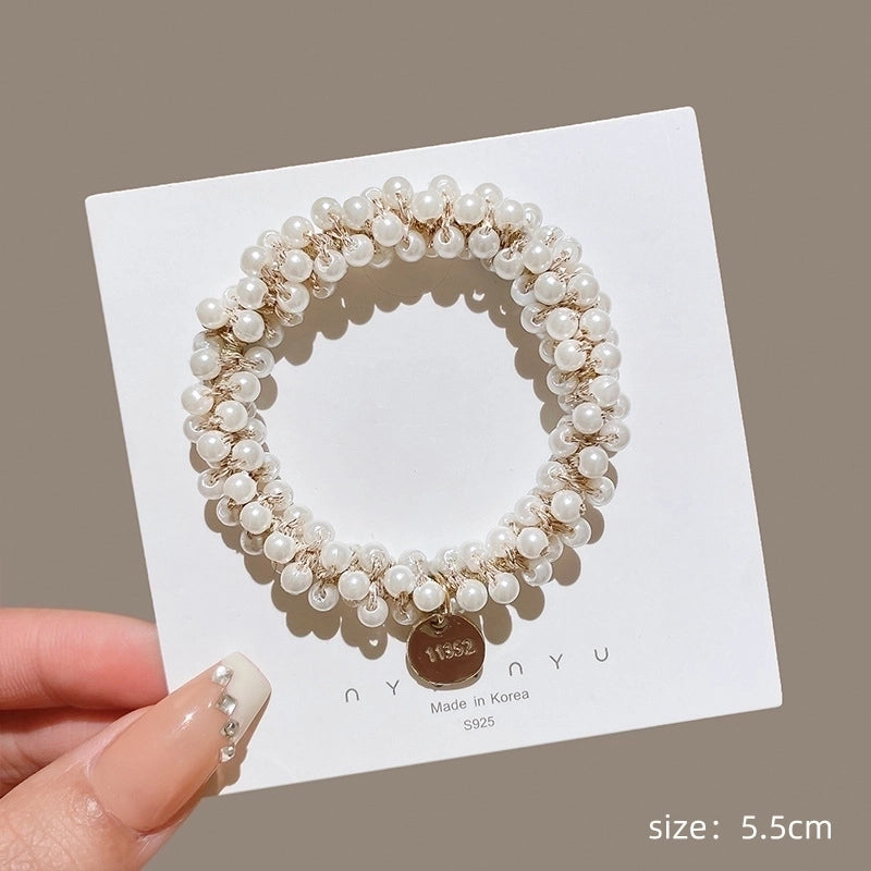 Women’s Sweet Geometric Artificial Pearl Beaded Inlay Rhinestones Hair Tie