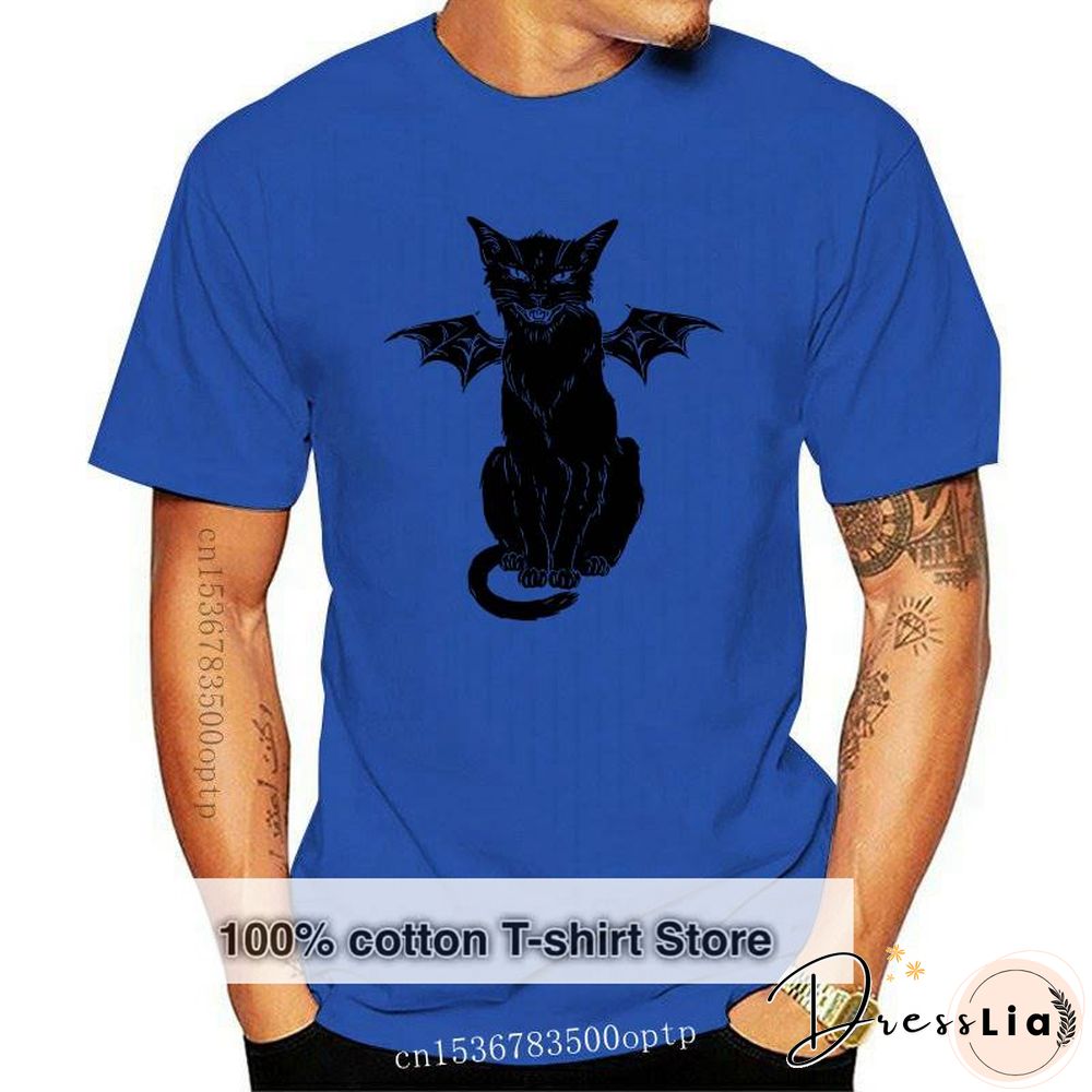 New Cotton T Shirt Funny Gothic Retro Devil Cat Artwork Print Short Sleeve Tops Tees Fashion Casual T Shirt Brand Clothing