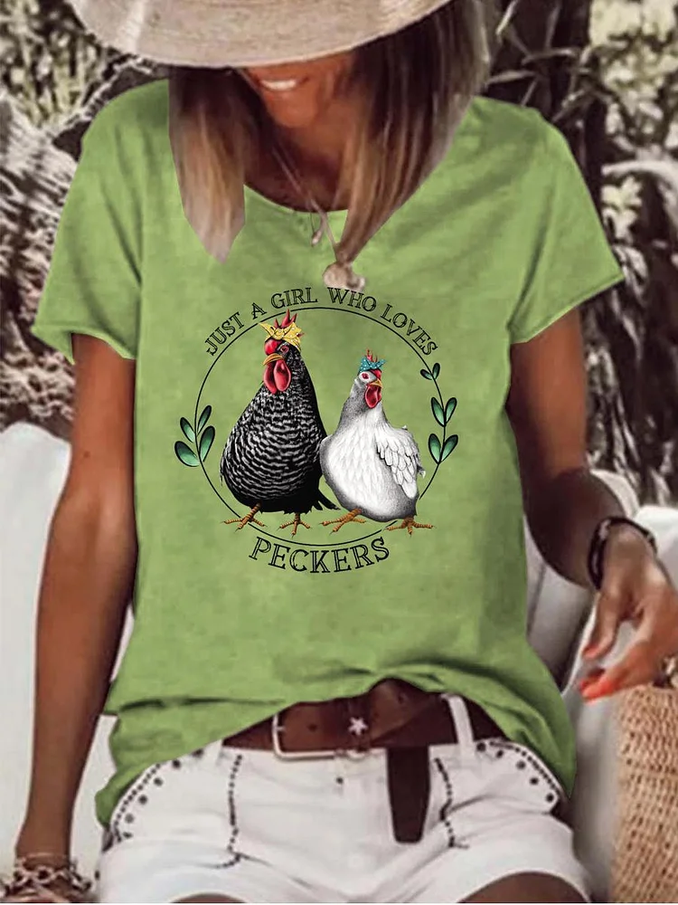 Just A Girl Who Loves Peckers Raw Hem Tee