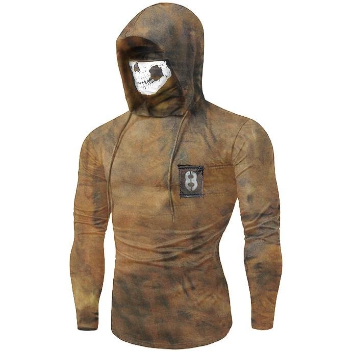 Bandana Mask Hooded Drawstring Long Sleeve T Shirt / [viawink] /